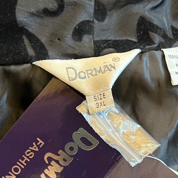 NWT Dorman Boutique Black Blazer Rain Jacket with Velvet Floral Detail Size 3XL - Picture 10 of 11